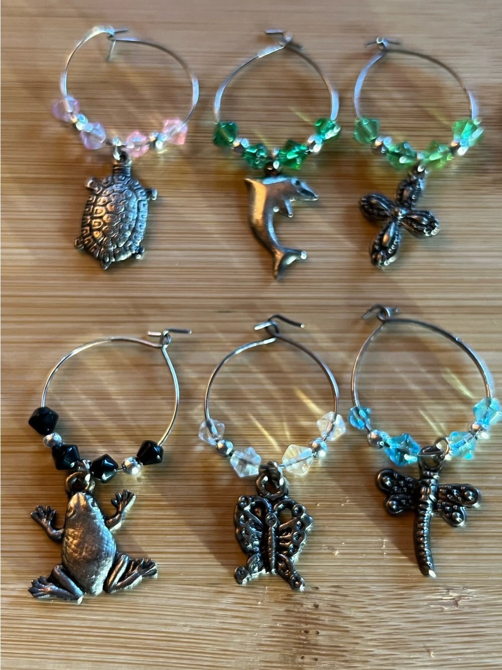 Wine Glass Charms Set of 6 Beaded Animal Butterfly Dragonfly Drink Markers